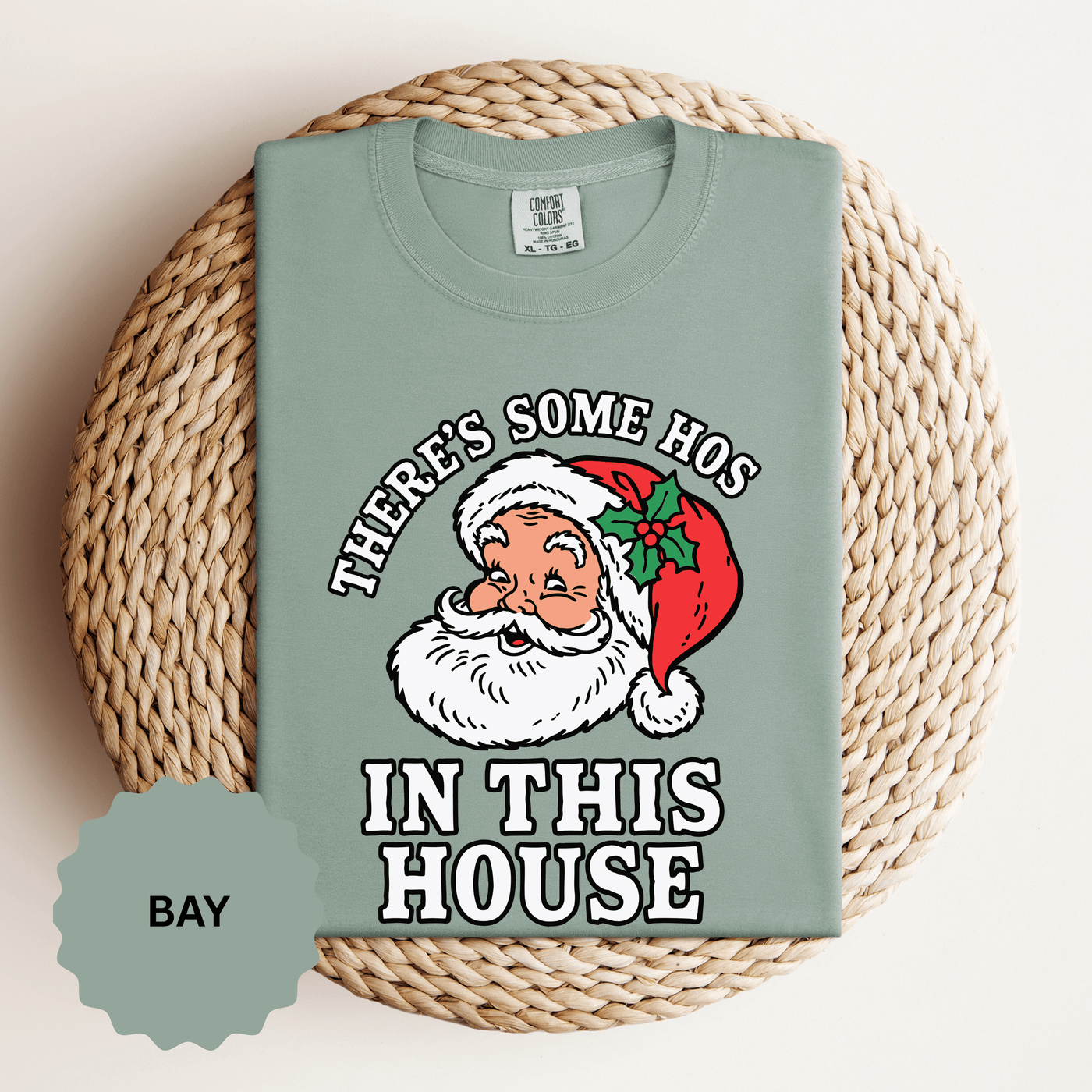 There's Some Ho's in This House Shirt, Funny Santa Christmas T-Shirt, Adult Holiday Party Tee, Naughty Xmas Gift for Friends or Family