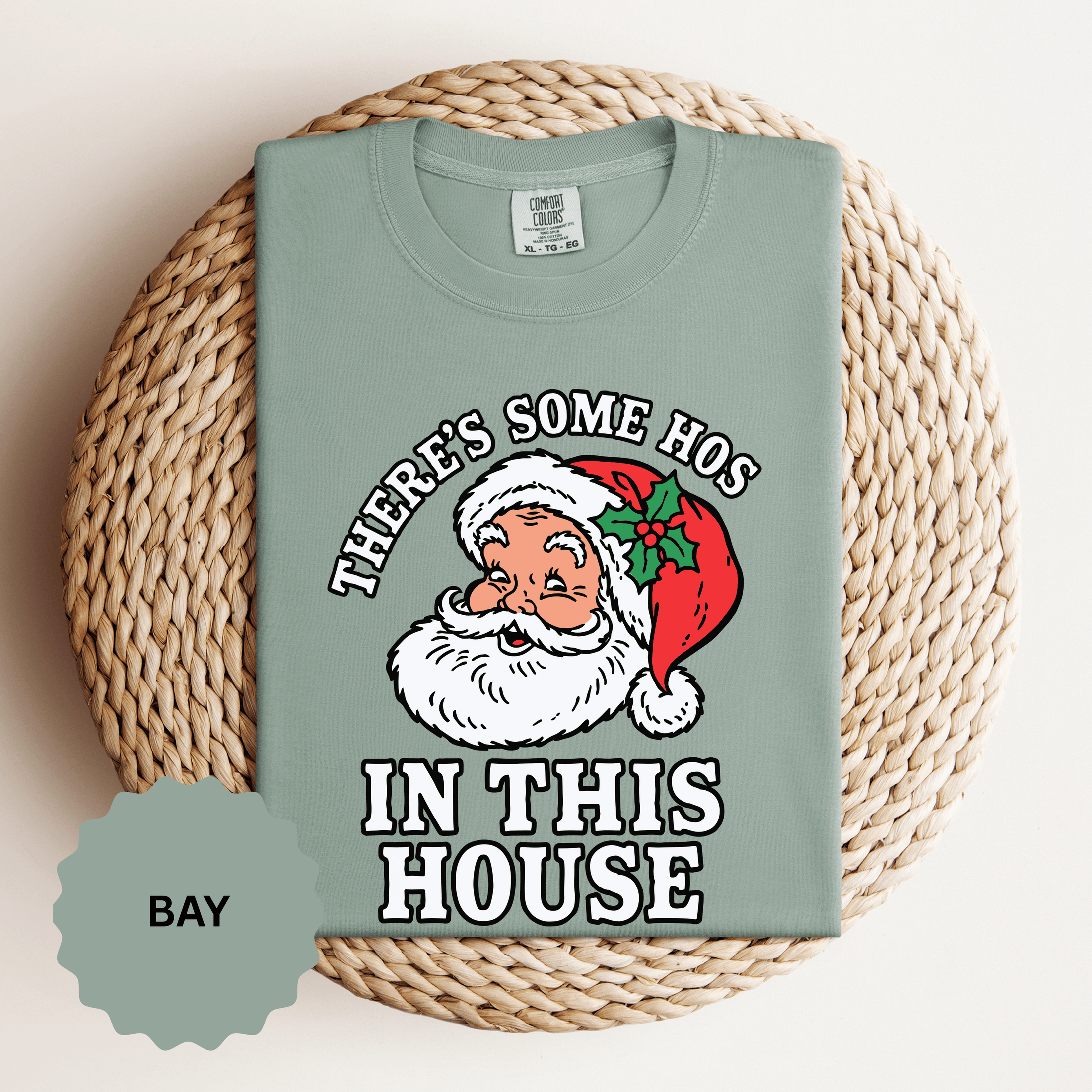 There's Some Ho's in This House Shirt, Funny Santa Christmas T-Shirt, Adult Holiday Party Tee, Naughty Xmas Gift for Friends or Family