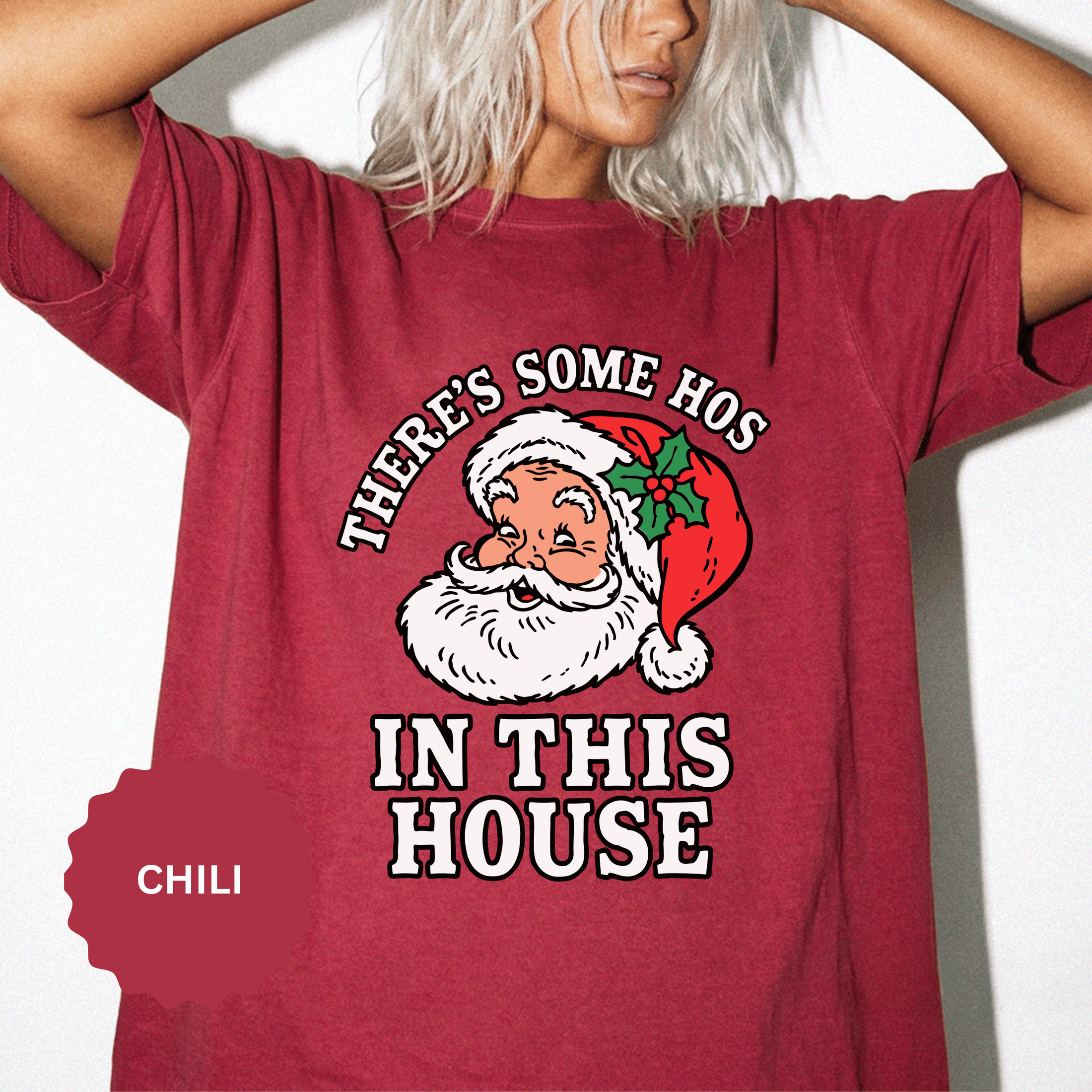 There's Some Ho's in This House Shirt, Funny Santa Christmas T-Shirt, Adult Holiday Party Tee, Naughty Xmas Gift for Friends or Family