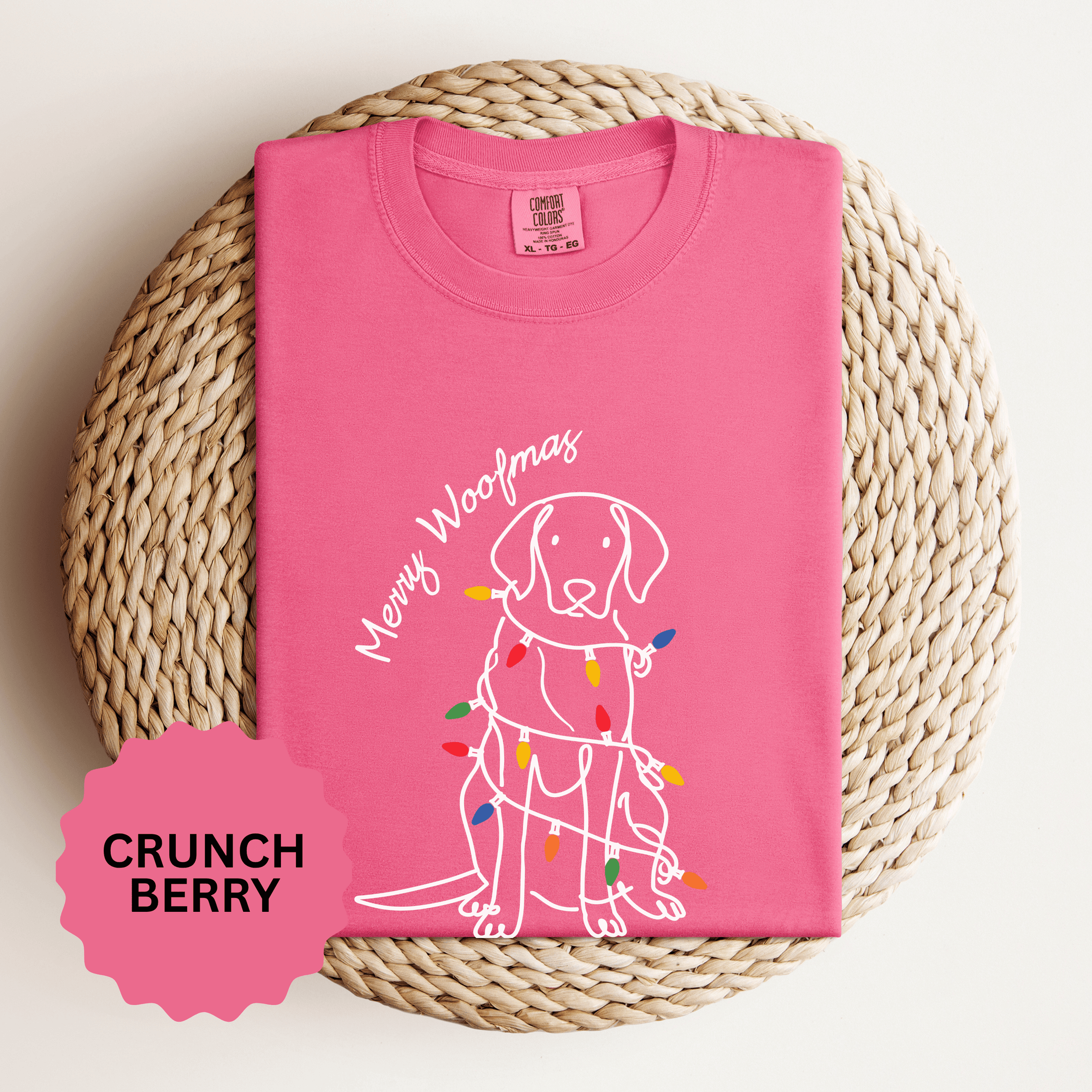Merry Woofmas Dog Shirt, Funny Christmas Puppy T-Shirt, Holiday Lights Pet Lover Tee, Cute Gift for Dog Mom, Dog Dad or Family Party