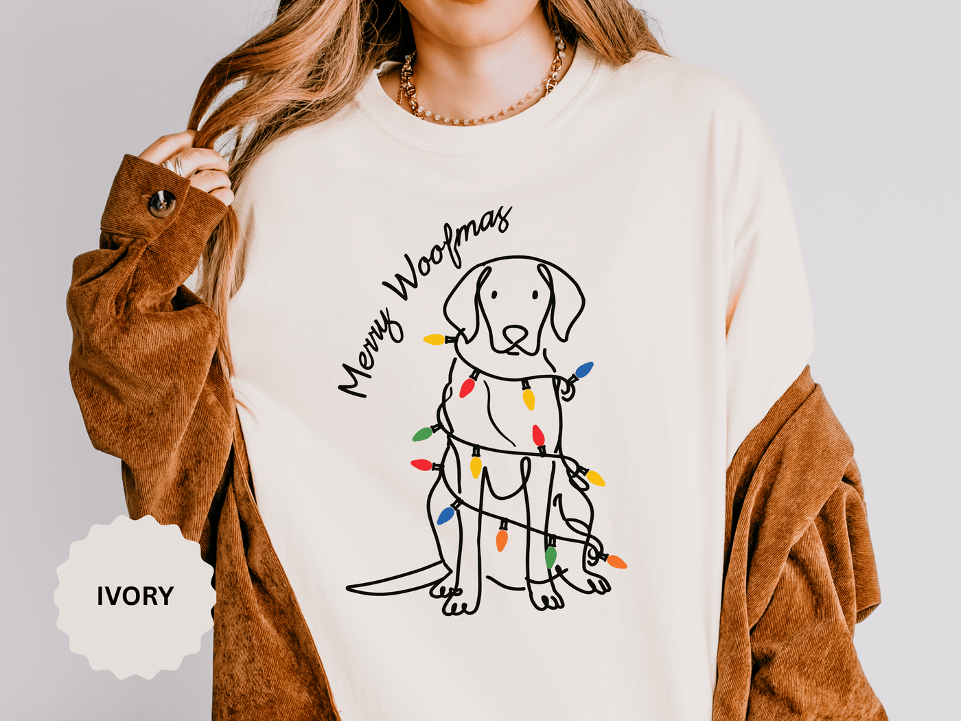 Merry Woofmas Dog Shirt, Funny Christmas Puppy T-Shirt, Holiday Lights Pet Lover Tee, Cute Gift for Dog Mom, Dog Dad or Family Party
