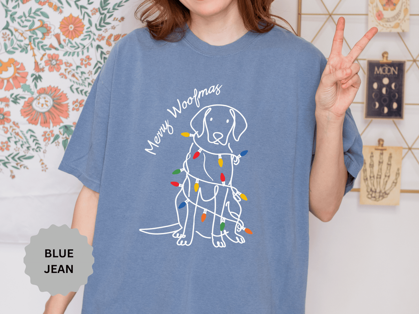 Merry Woofmas Dog Shirt, Funny Christmas Puppy T-Shirt, Holiday Lights Pet Lover Tee, Cute Gift for Dog Mom, Dog Dad or Family Party