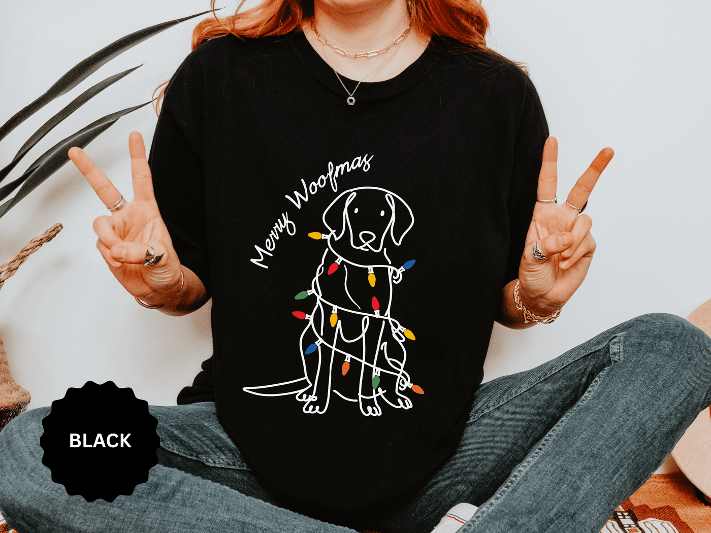 Merry Woofmas Dog Shirt, Funny Christmas Puppy T-Shirt, Holiday Lights Pet Lover Tee, Cute Gift for Dog Mom, Dog Dad or Family Party