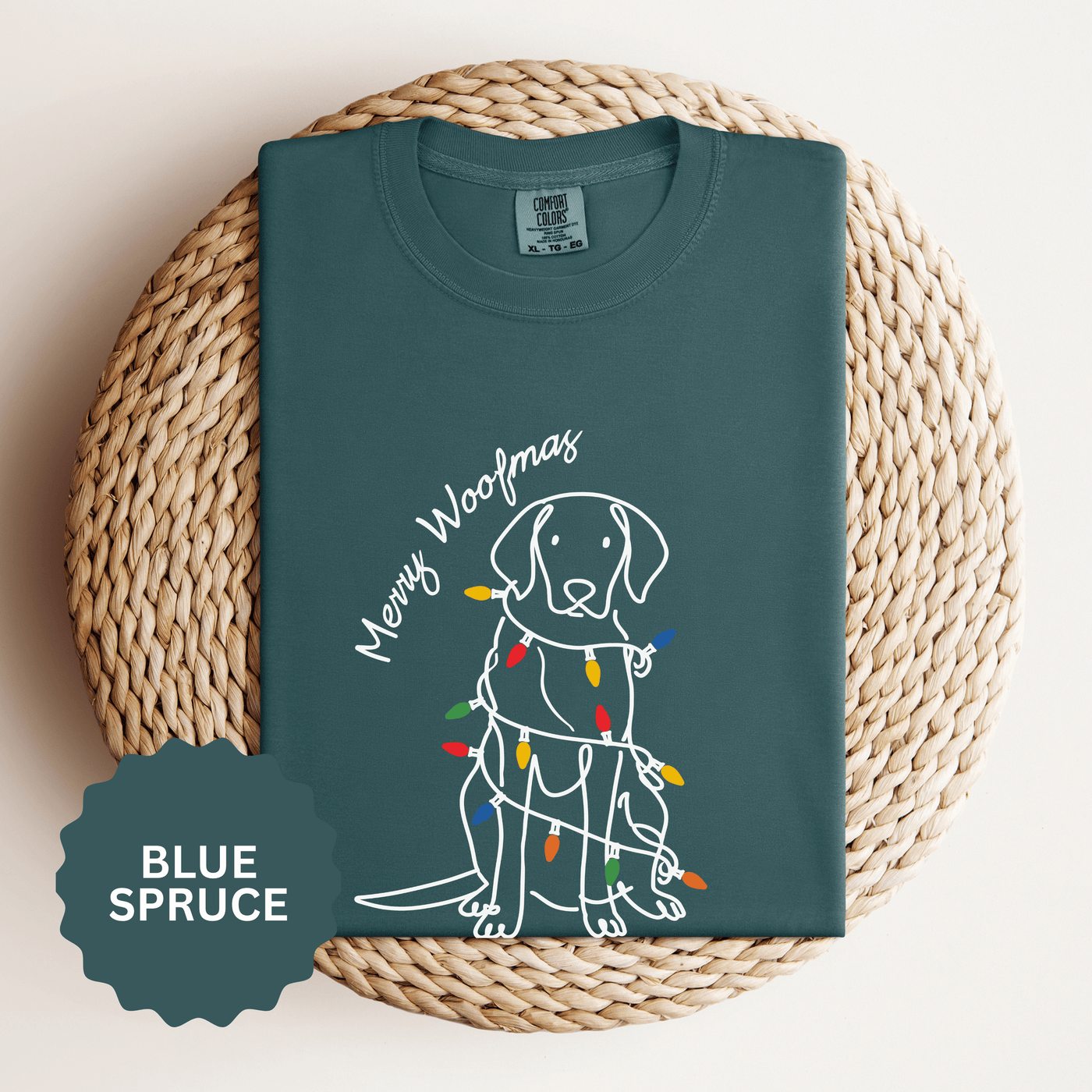 Merry Woofmas Dog Shirt, Funny Christmas Puppy T-Shirt, Holiday Lights Pet Lover Tee, Cute Gift for Dog Mom, Dog Dad or Family Party