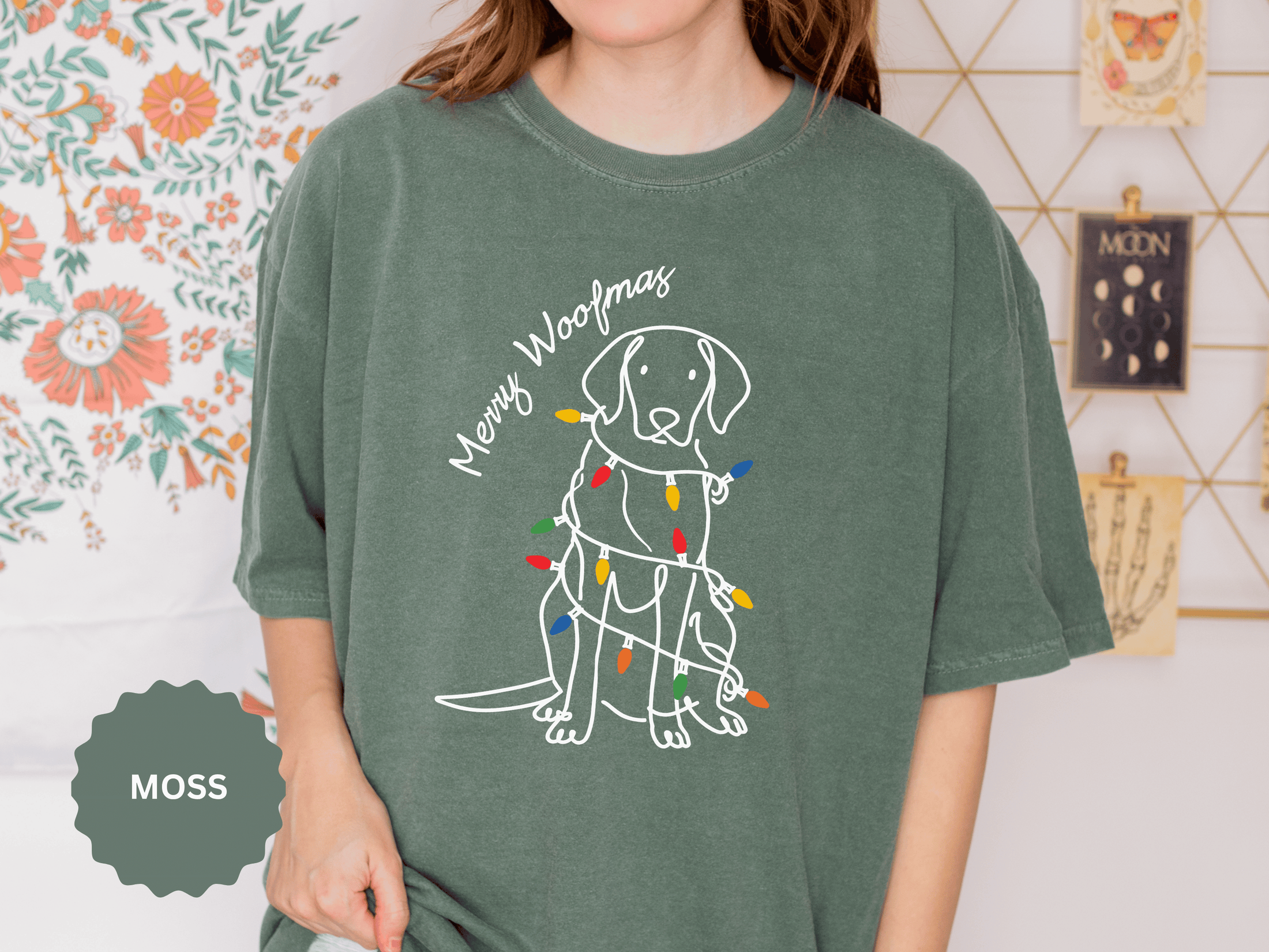 Merry Woofmas Dog Shirt, Funny Christmas Puppy T-Shirt, Holiday Lights Pet Lover Tee, Cute Gift for Dog Mom, Dog Dad or Family Party