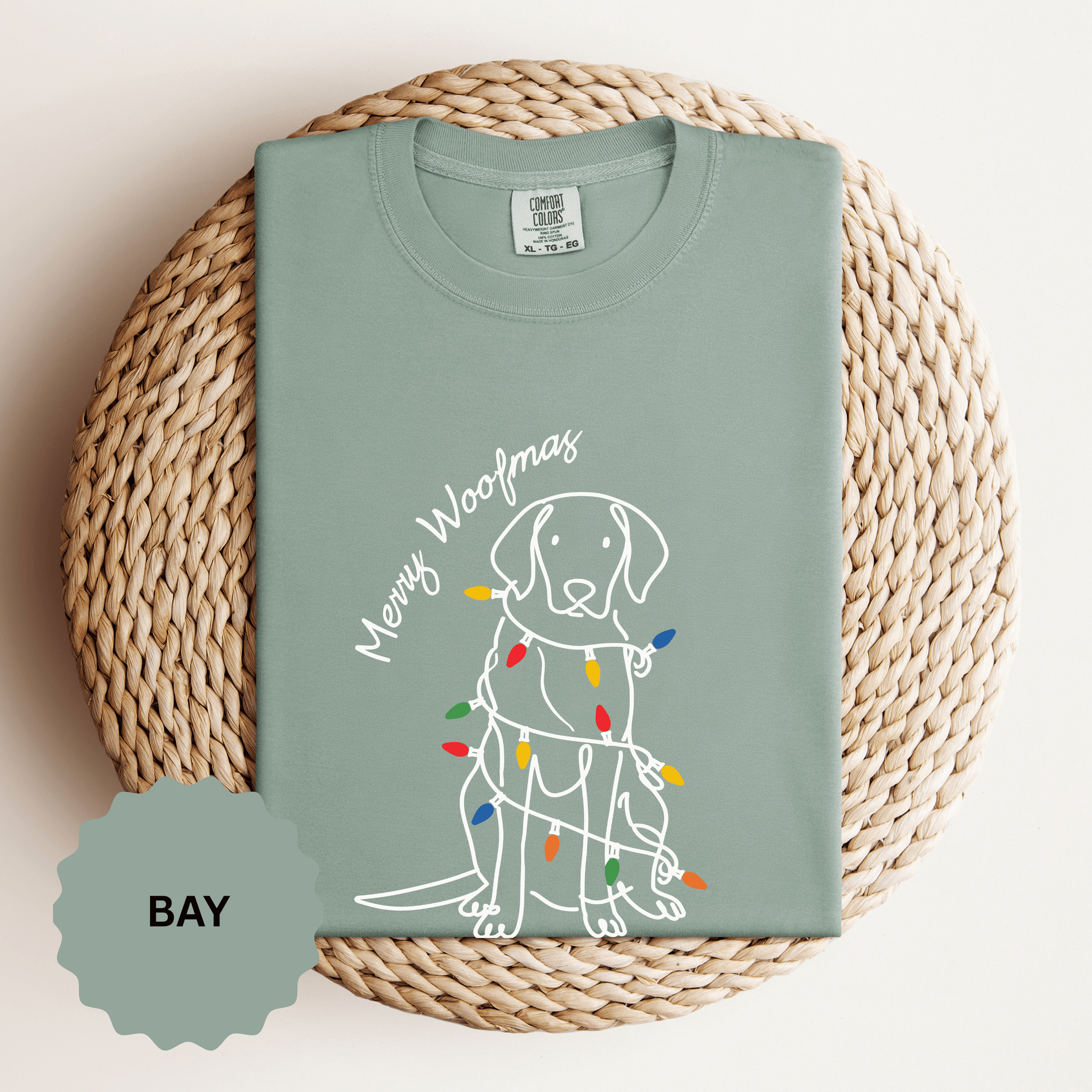 Merry Woofmas Dog Shirt, Funny Christmas Puppy T-Shirt, Holiday Lights Pet Lover Tee, Cute Gift for Dog Mom, Dog Dad or Family Party