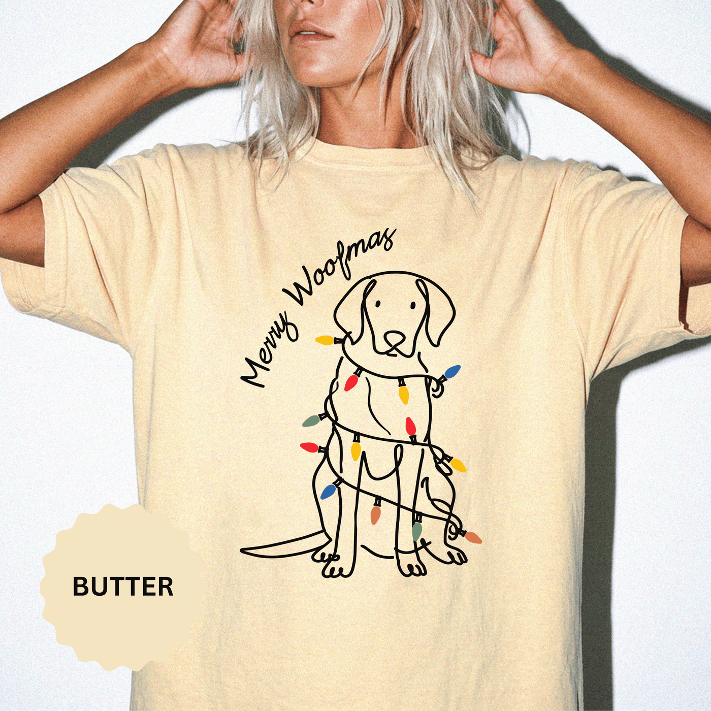 Merry Woofmas Dog Shirt, Funny Christmas Puppy T-Shirt, Holiday Lights Pet Lover Tee, Cute Gift for Dog Mom, Dog Dad or Family Party