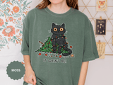 It Wasn't Me Black Cat Christmas Shirt, Funny Holiday T-Shirt, Mischievous Kitty Lights Tee, Gift for Cat Mom, Cat Dad, Christmas Party Top