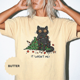 It Wasn't Me Black Cat Christmas Shirt, Funny Holiday T-Shirt, Mischievous Kitty Lights Tee, Gift for Cat Mom, Cat Dad, Christmas Party Top
