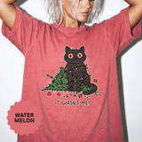 It Wasn't Me Black Cat Christmas Shirt, Funny Holiday T-Shirt, Mischievous Kitty Lights Tee, Gift for Cat Mom, Cat Dad, Christmas Party Top