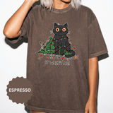 It Wasn't Me Black Cat Christmas Shirt, Funny Holiday T-Shirt, Mischievous Kitty Lights Tee, Gift for Cat Mom, Cat Dad, Christmas Party Top