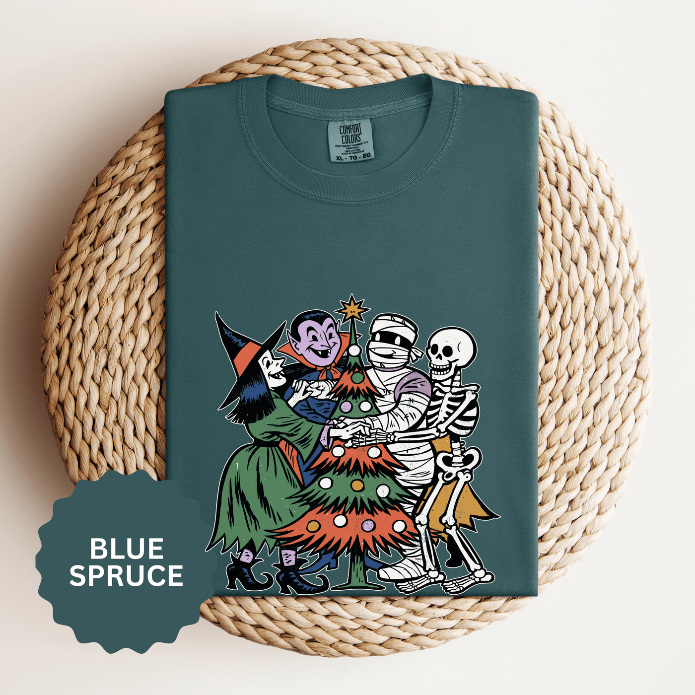 Spooky Christmas Shirt, Halloween Holiday Mashup T-Shirt, Witch Vampire Mummy and Skeleton Tree Tee, Gothic Christmas Gift for Horror Fan