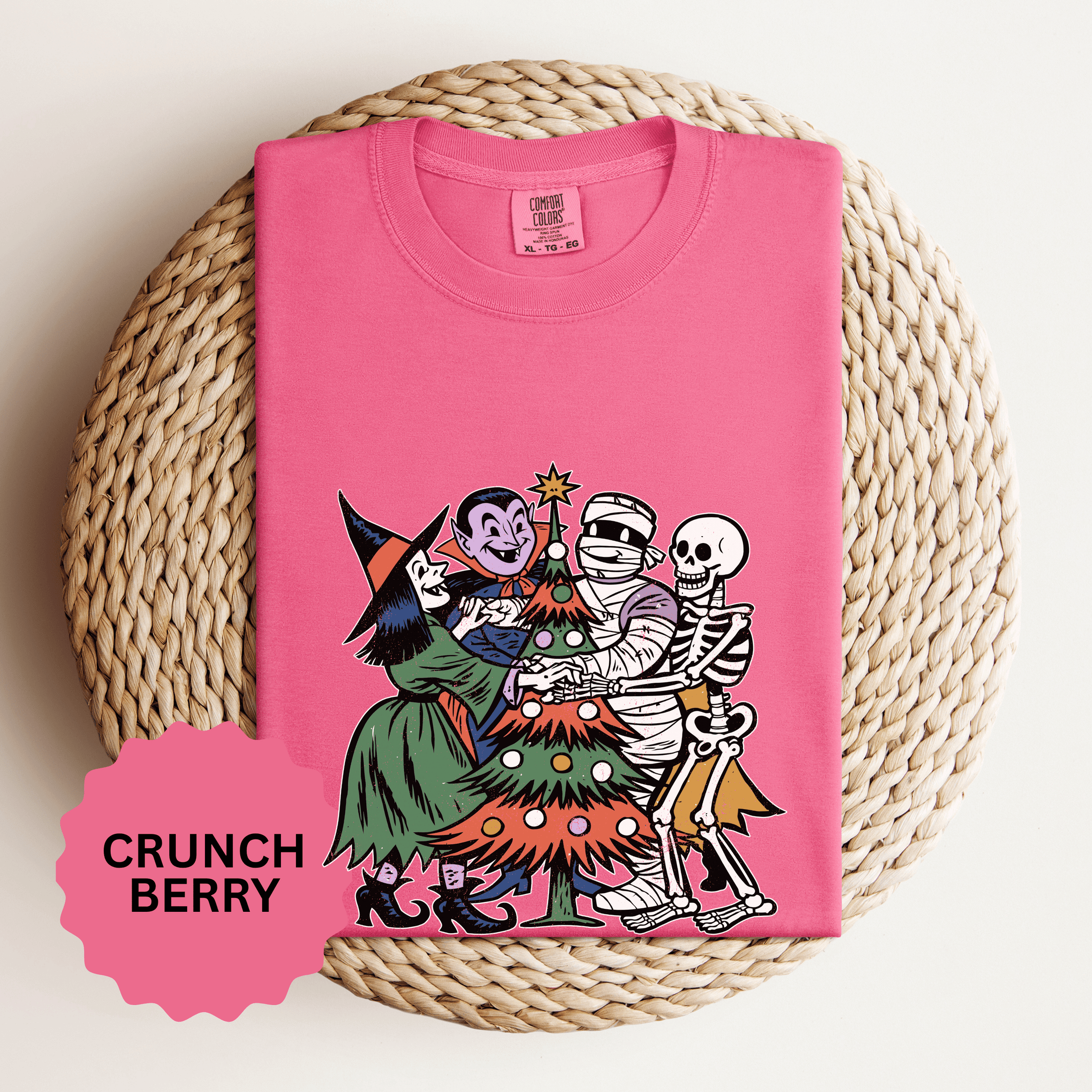 Spooky Christmas Shirt, Halloween Holiday Mashup T-Shirt, Witch Vampire Mummy and Skeleton Tree Tee, Gothic Christmas Gift for Horror Fan