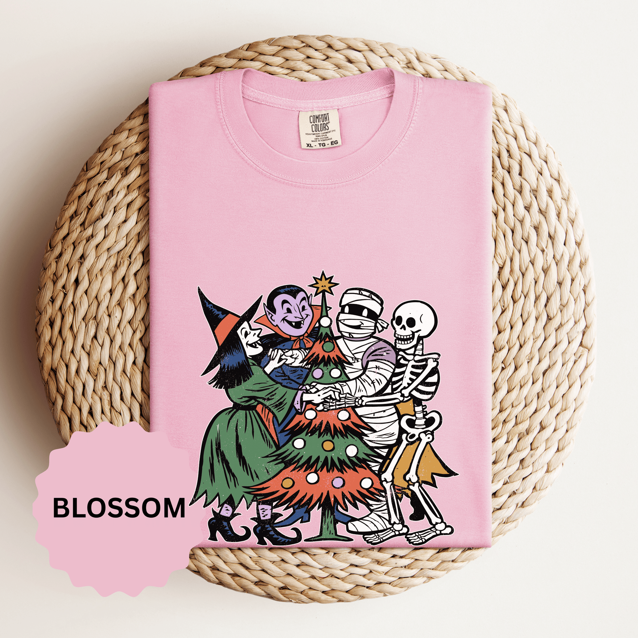 Spooky Christmas Shirt, Halloween Holiday Mashup T-Shirt, Witch Vampire Mummy and Skeleton Tree Tee, Gothic Christmas Gift for Horror Fan