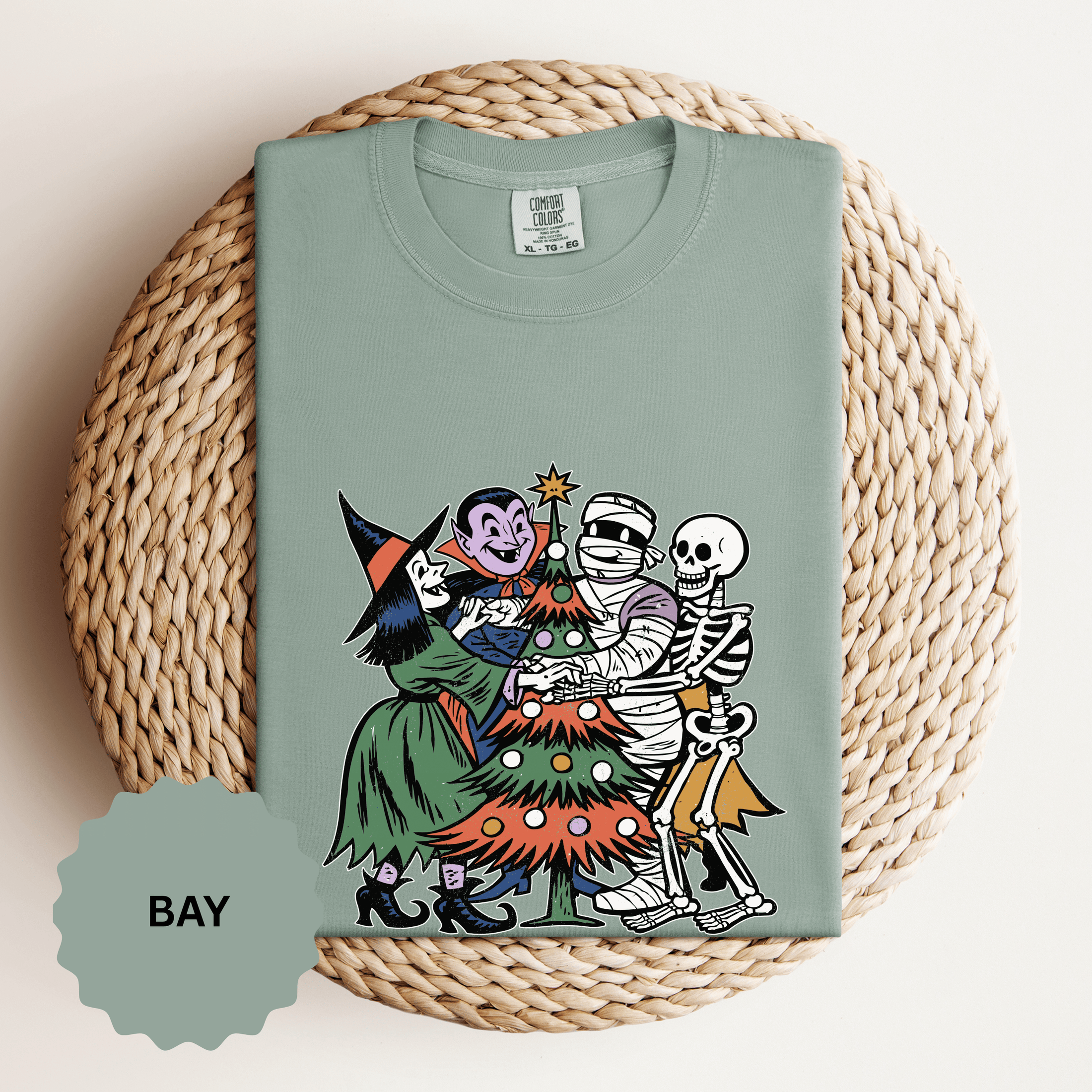 Spooky Christmas Shirt, Halloween Holiday Mashup T-Shirt, Witch Vampire Mummy and Skeleton Tree Tee, Gothic Christmas Gift for Horror Fan