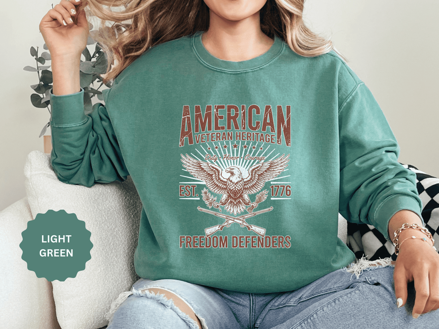 American Veteran Heritage Sweatshirt, Freedom Defenders Crewneck, Patriotic Eagle Gift, Veterans Day or Military Retirement Pullover