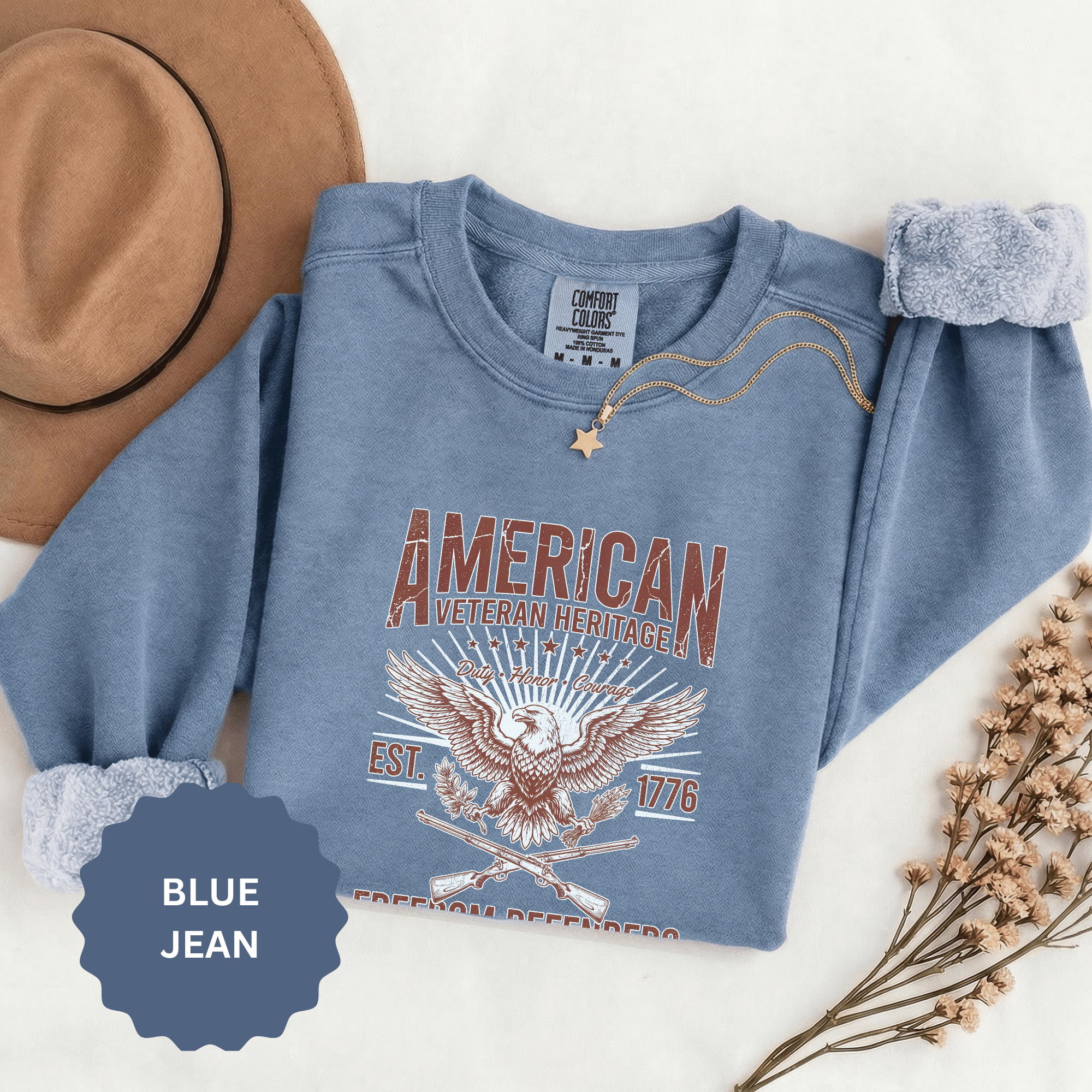 American Veteran Heritage Sweatshirt, Freedom Defenders Crewneck, Patriotic Eagle Gift, Veterans Day or Military Retirement Pullover
