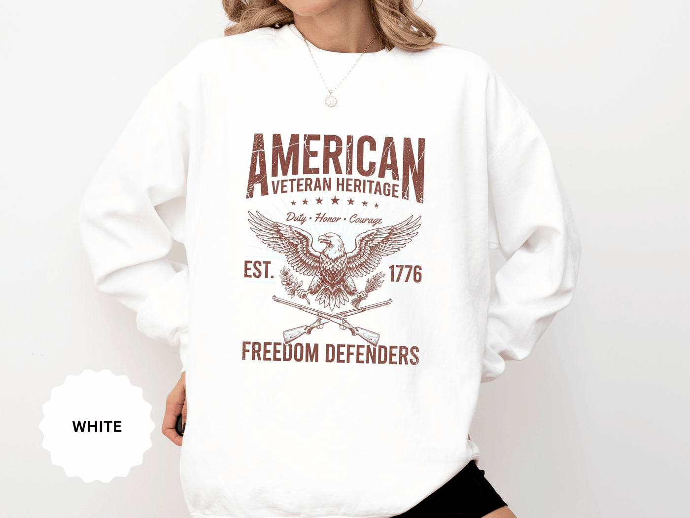 American Veteran Heritage Sweatshirt, Freedom Defenders Crewneck, Patriotic Eagle Gift, Veterans Day or Military Retirement Pullover