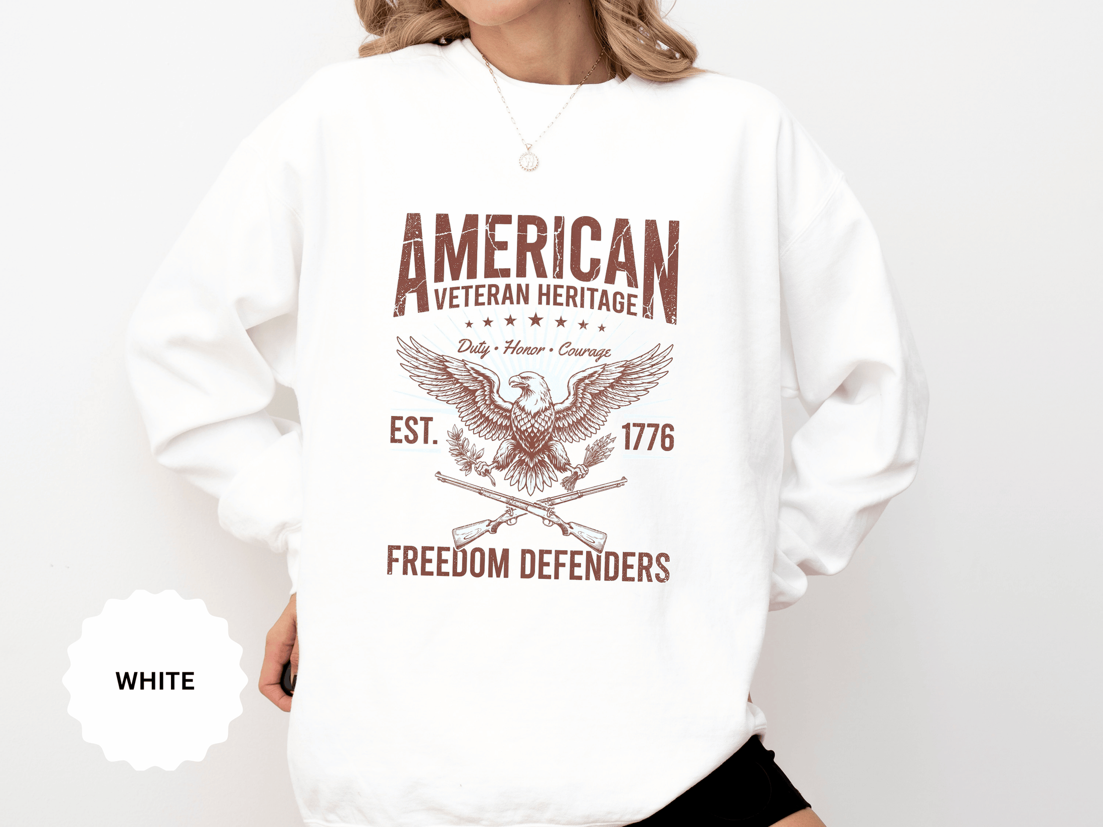 American Veteran Heritage Sweatshirt, Freedom Defenders Crewneck, Patriotic Eagle Gift, Veterans Day or Military Retirement Pullover