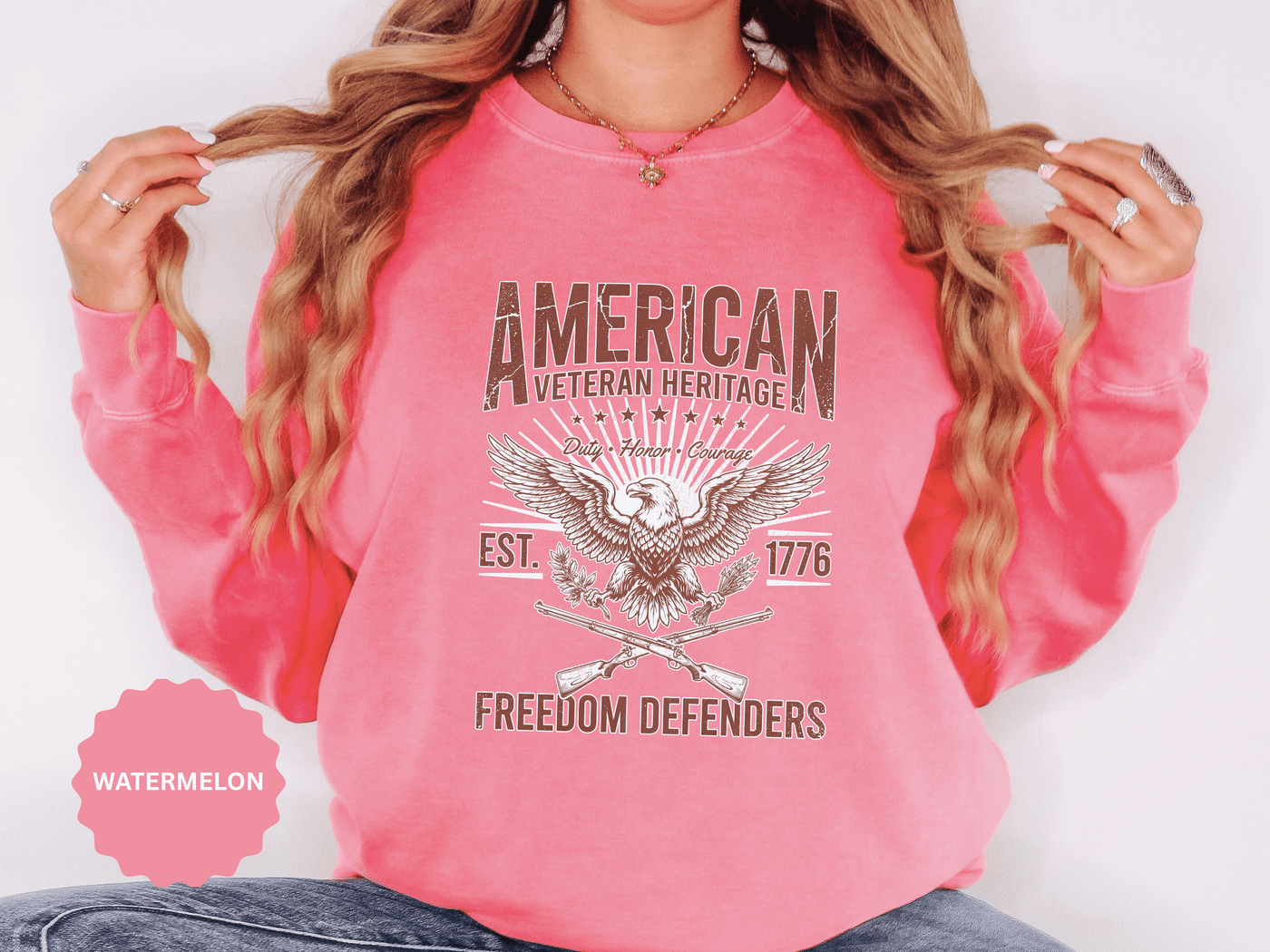American Veteran Heritage Sweatshirt, Freedom Defenders Crewneck, Patriotic Eagle Gift, Veterans Day or Military Retirement Pullover