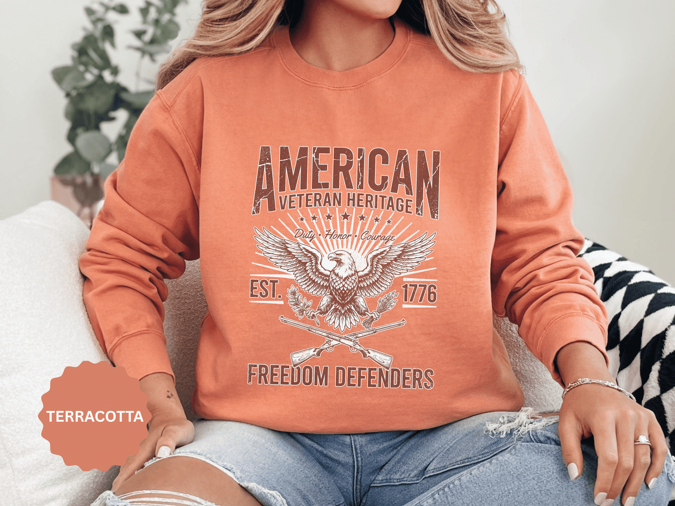 American Veteran Heritage Sweatshirt, Freedom Defenders Crewneck, Patriotic Eagle Gift, Veterans Day or Military Retirement Pullover