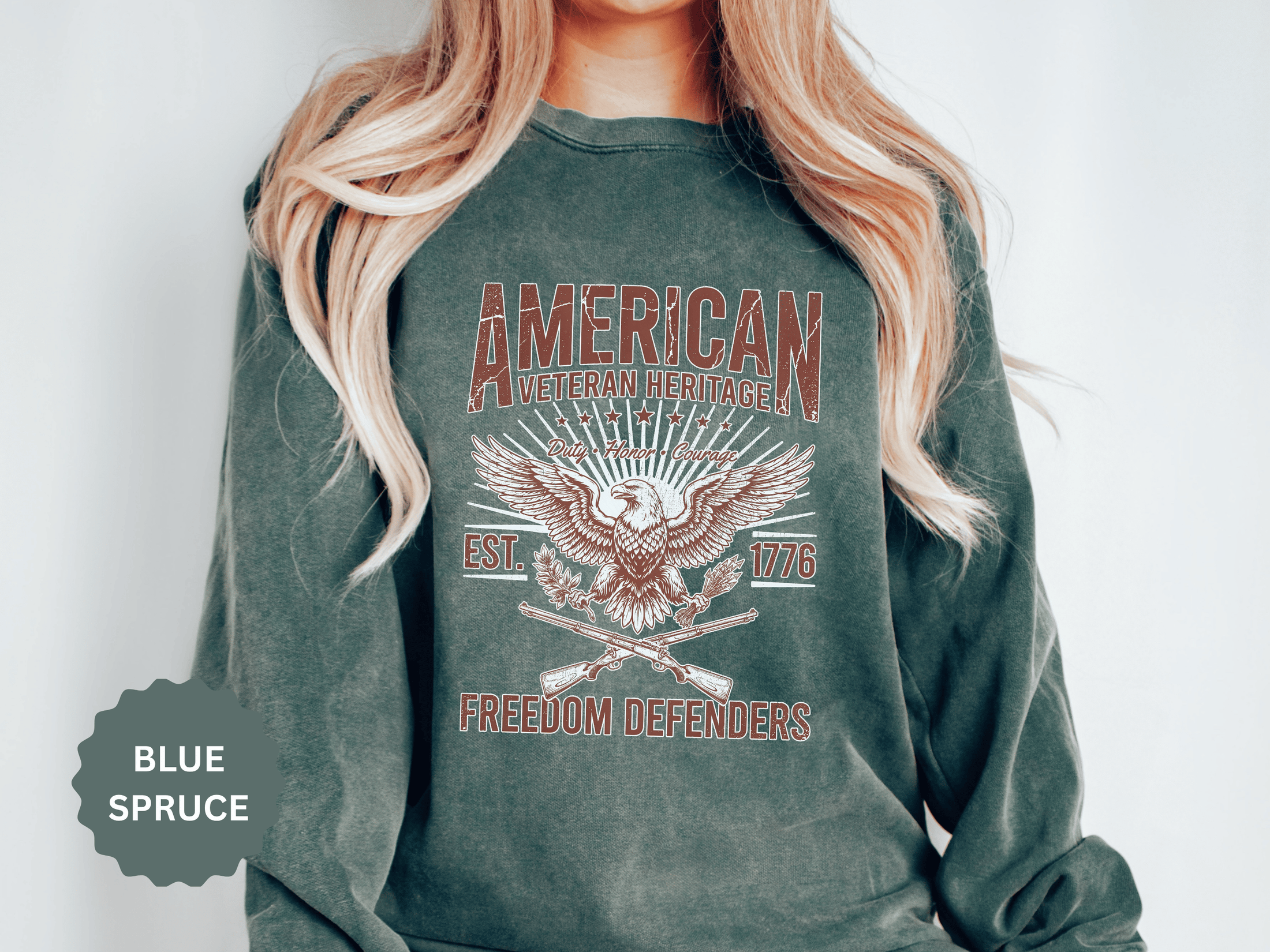 American Veteran Heritage Sweatshirt, Freedom Defenders Crewneck, Patriotic Eagle Gift, Veterans Day or Military Retirement Pullover