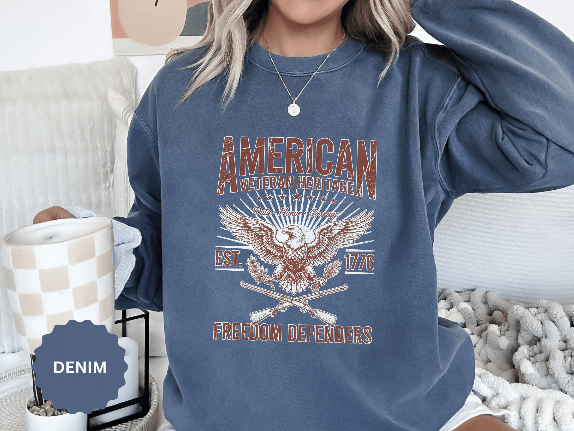 American Veteran Heritage Sweatshirt, Freedom Defenders Crewneck, Patriotic Eagle Gift, Veterans Day or Military Retirement Pullover