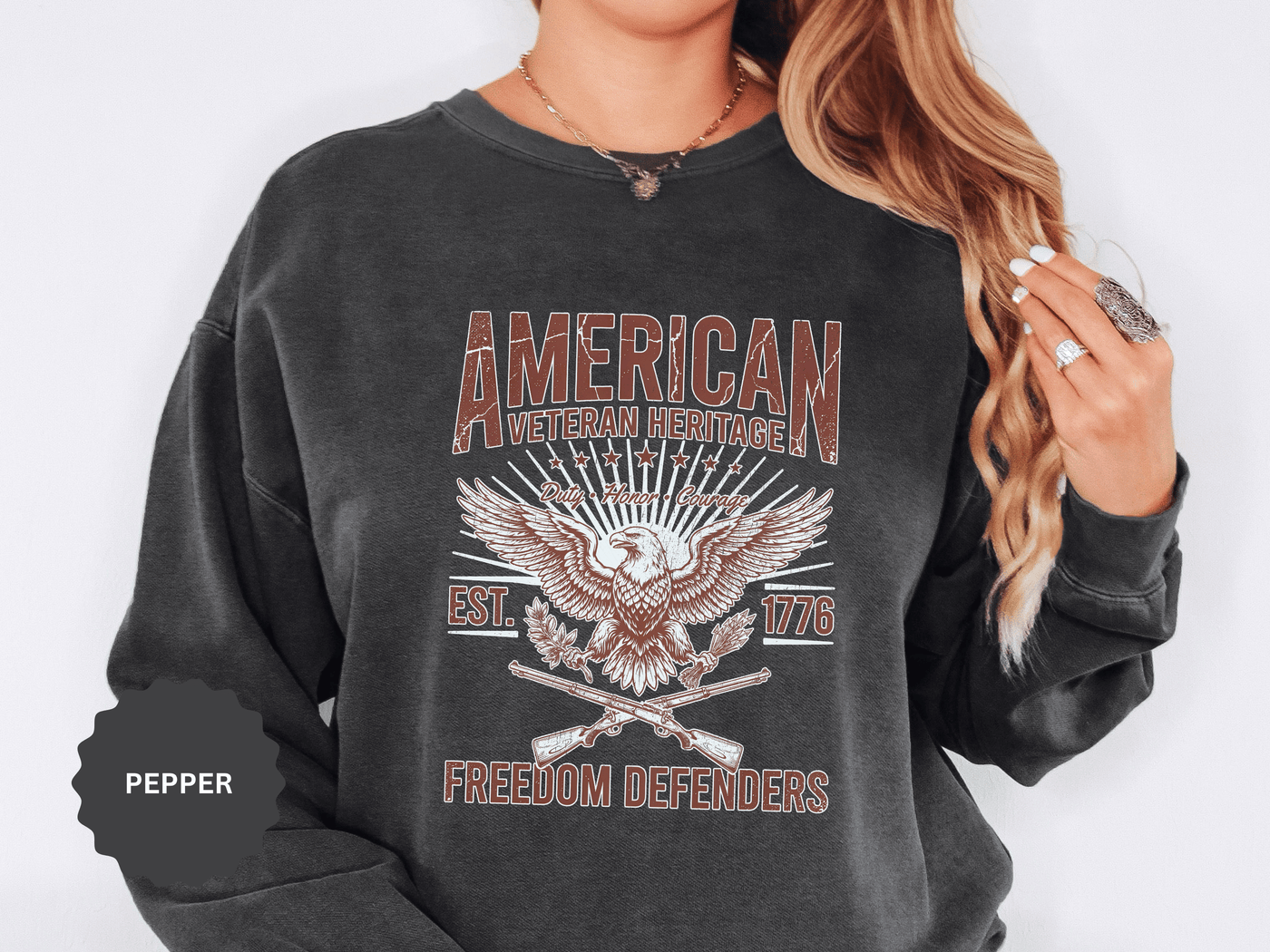 American Veteran Heritage Sweatshirt, Freedom Defenders Crewneck, Patriotic Eagle Gift, Veterans Day or Military Retirement Pullover