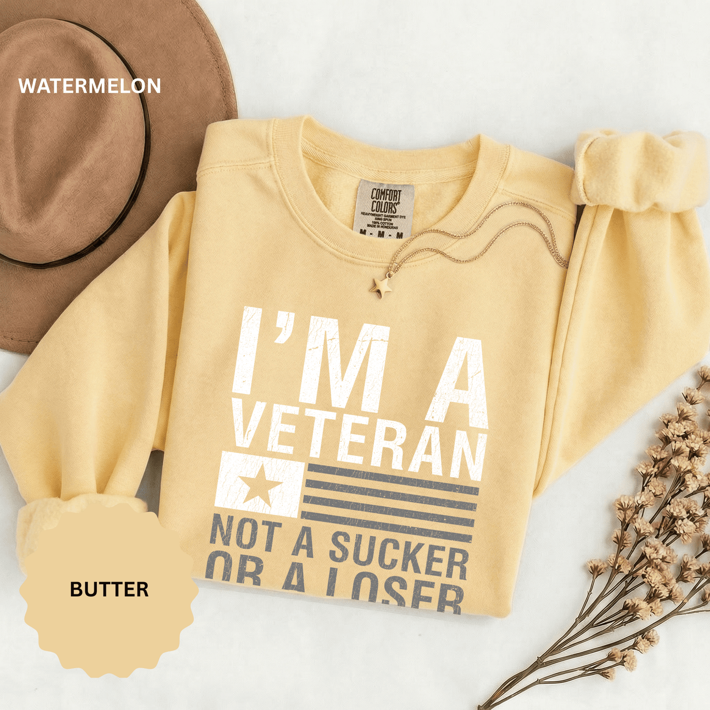 I'm a Veteran Not a Sucker or Loser Sweatshirt, Bold Military Crewneck, Patriotic Veteran Gift, Retired Soldier Veterans Day Pullover