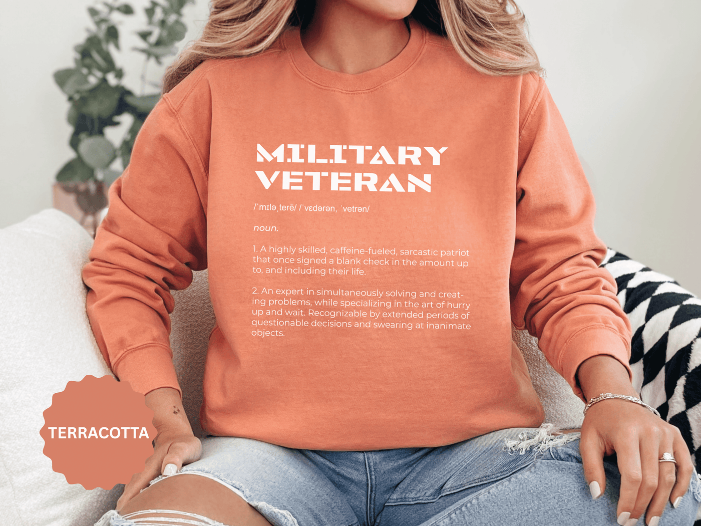 Military Veteran Definition Sweatshirt, Funny Veteran Crewneck, Sarcastic Armed Forces Gift, Retirement Pullover for Proud Service Member