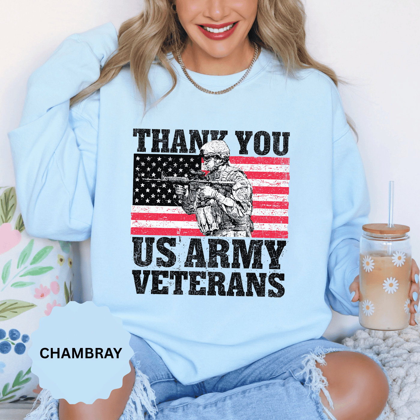 Thank You US Army Veterans Sweatshirt, Patriotic Soldier Crewneck, Military Appreciation Gift, American Flag Pullover for Veterans Day