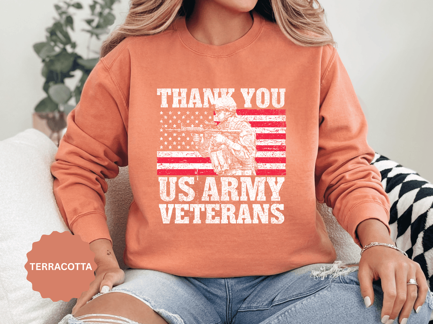 Thank You US Army Veterans Sweatshirt, Patriotic Soldier Crewneck, Military Appreciation Gift, American Flag Pullover for Veterans Day
