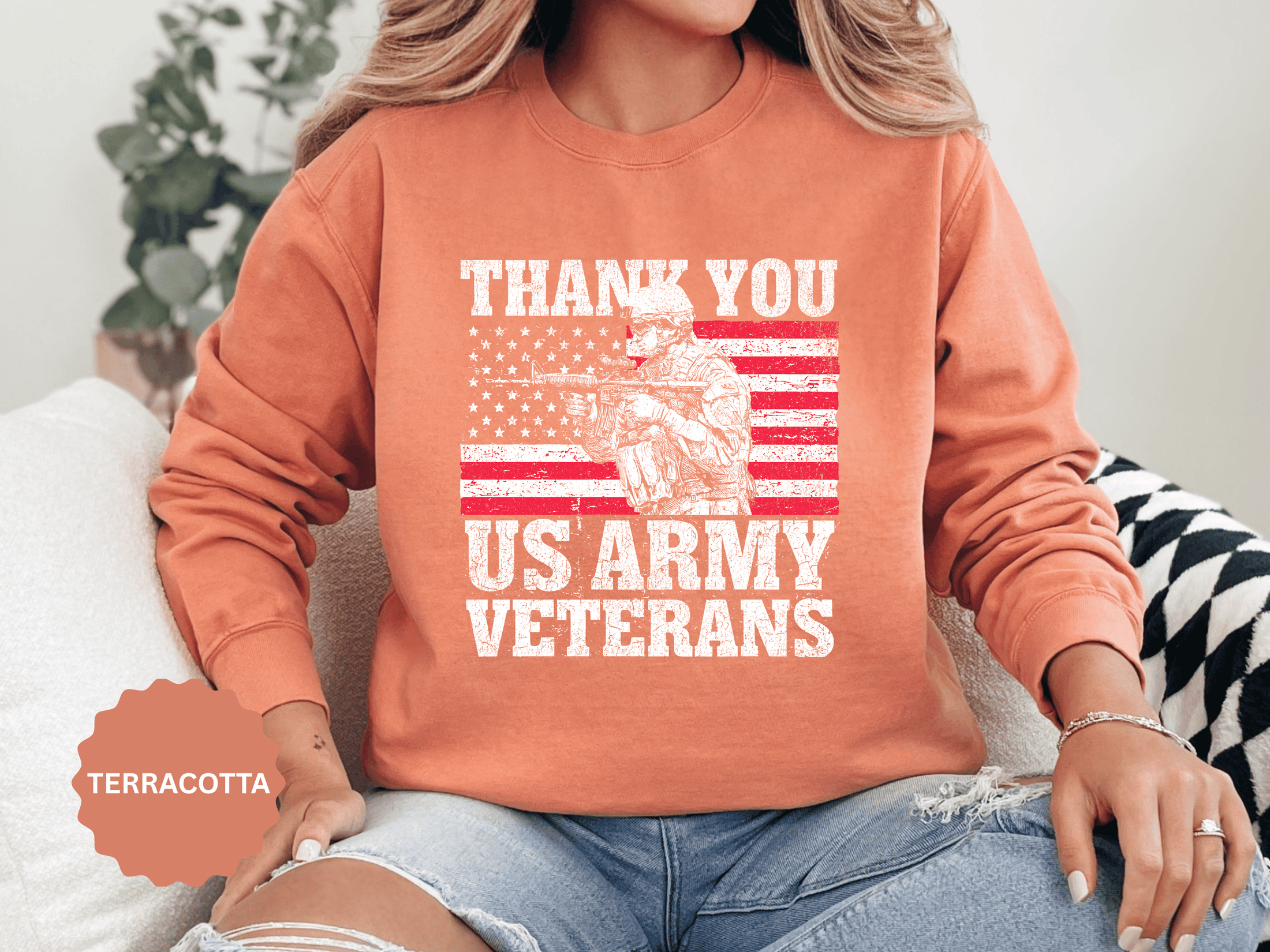 Thank You US Army Veterans Sweatshirt, Patriotic Soldier Crewneck, Military Appreciation Gift, American Flag Pullover for Veterans Day
