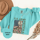 US Army Veteran Sweatshirt, American Flag Camo Crewneck, Military Dog Tag Pullover, Patriotic Soldier Gift, Retirement or Veterans Day Top