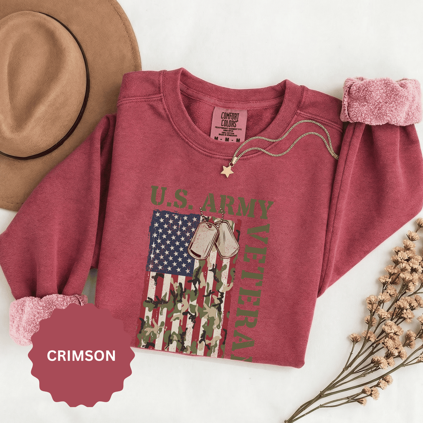 US Army Veteran Sweatshirt, American Flag Camo Crewneck, Military Dog Tag Pullover, Patriotic Soldier Gift, Retirement or Veterans Day Top