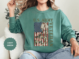 US Army Veteran Sweatshirt, American Flag Camo Crewneck, Military Dog Tag Pullover, Patriotic Soldier Gift, Retirement or Veterans Day Top