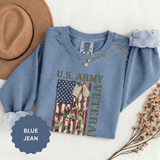 US Army Veteran Sweatshirt, American Flag Camo Crewneck, Military Dog Tag Pullover, Patriotic Soldier Gift, Retirement or Veterans Day Top