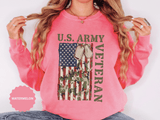 US Army Veteran Sweatshirt, American Flag Camo Crewneck, Military Dog Tag Pullover, Patriotic Soldier Gift, Retirement or Veterans Day Top