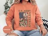 US Army Veteran Sweatshirt, American Flag Camo Crewneck, Military Dog Tag Pullover, Patriotic Soldier Gift, Retirement or Veterans Day Top