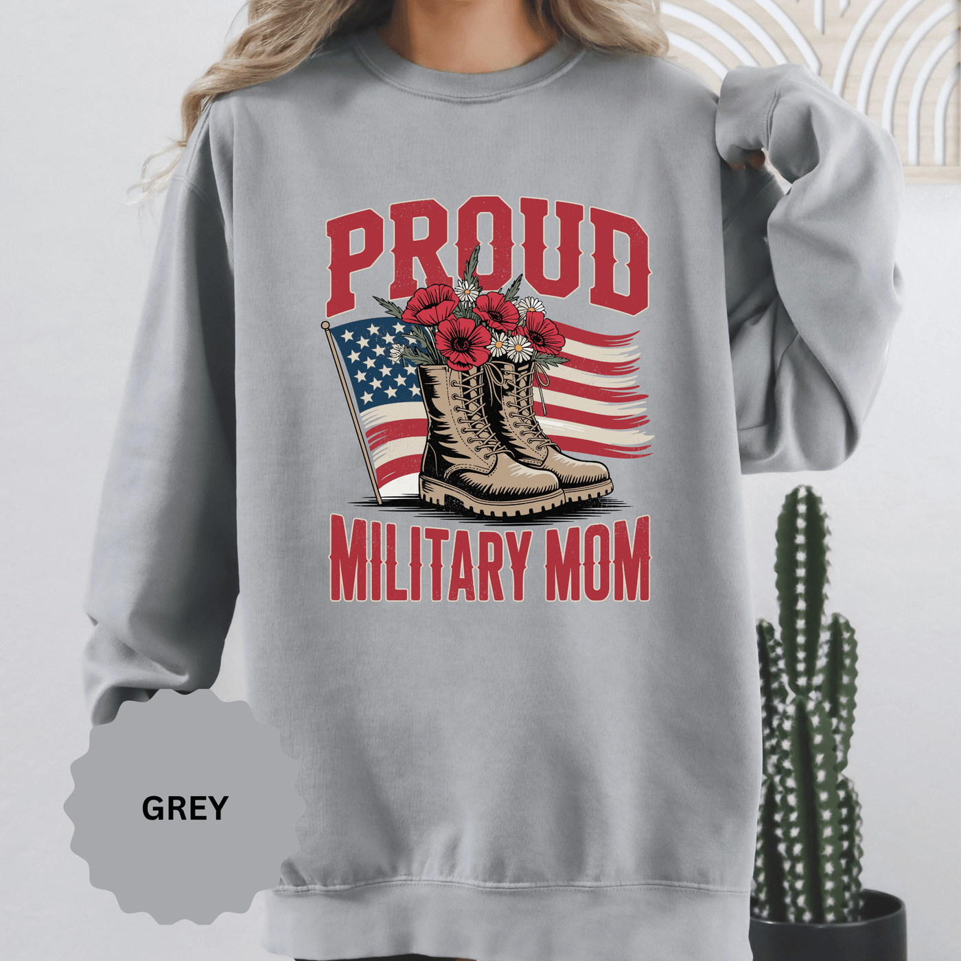 Proud Military Mom Sweatshirt, Patriotic Army Mom Pullover, Gift for Military Mother, Deployment Homecoming Crewneck, Flag Floral Top