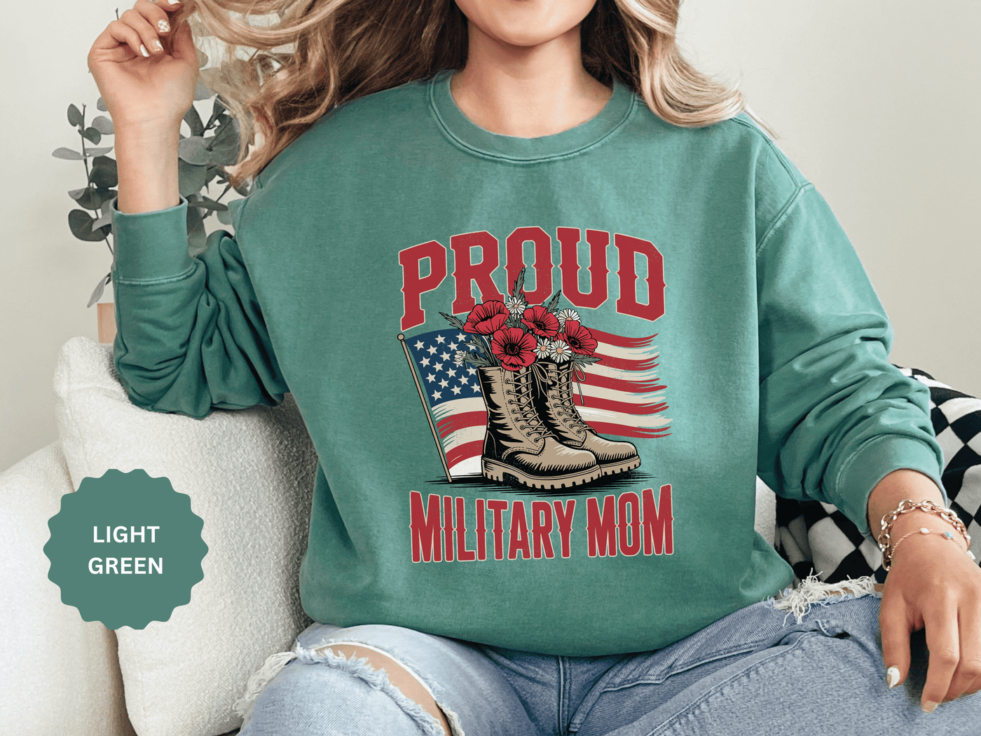 Proud Military Mom Sweatshirt, Patriotic Army Mom Pullover, Gift for Military Mother, Deployment Homecoming Crewneck, Flag Floral Top
