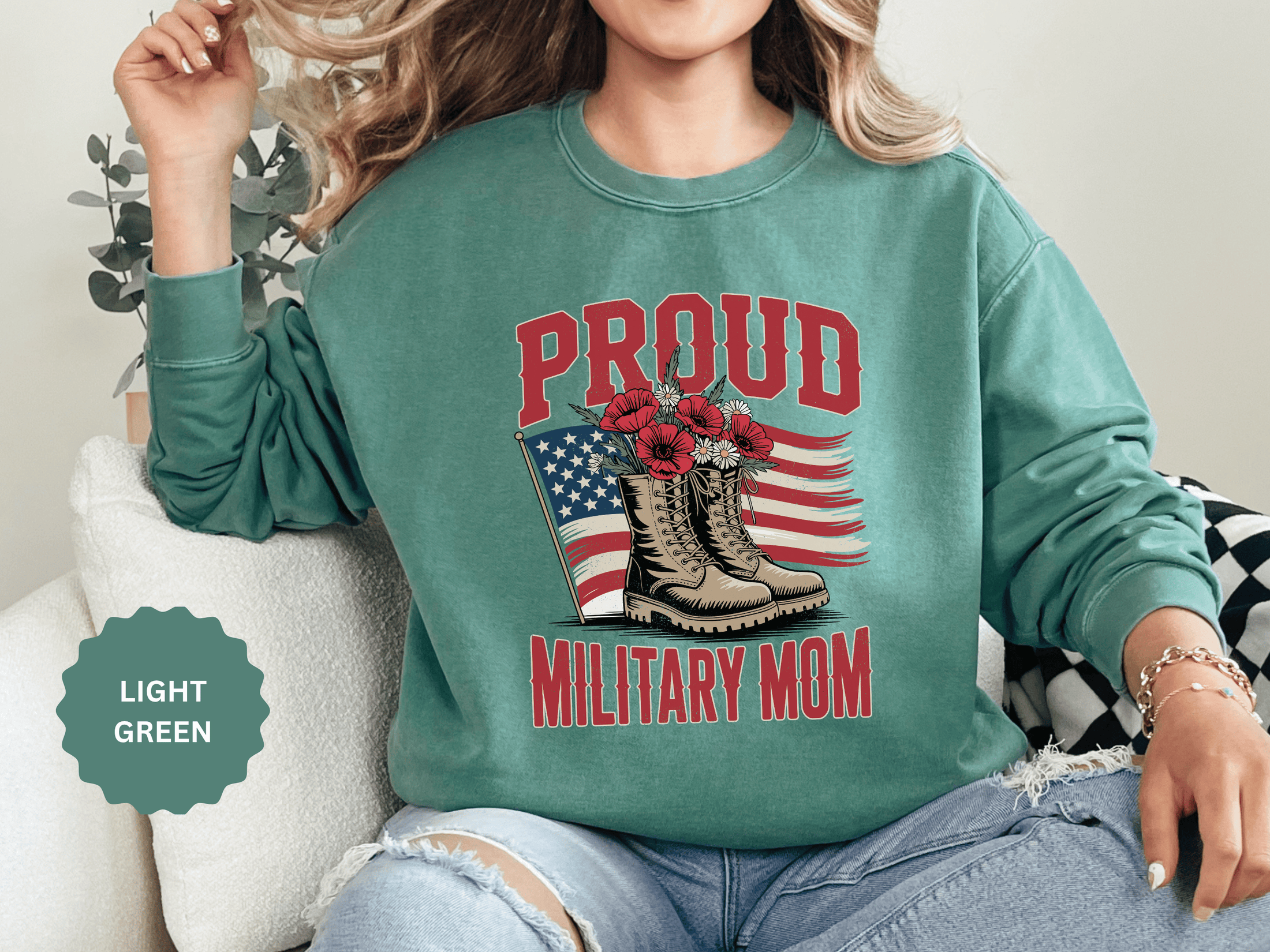 Proud Military Mom Sweatshirt, Patriotic Army Mom Pullover, Gift for Military Mother, Deployment Homecoming Crewneck, Flag Floral Top