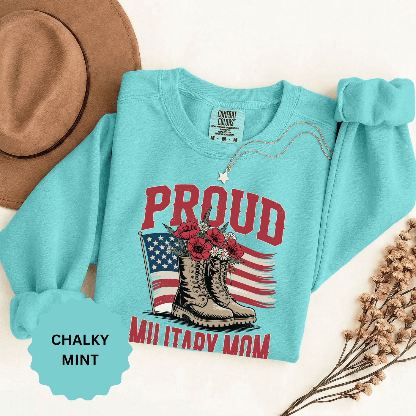 Proud Military Mom Sweatshirt, Patriotic Army Mom Pullover, Gift for Military Mother, Deployment Homecoming Crewneck, Flag Floral Top