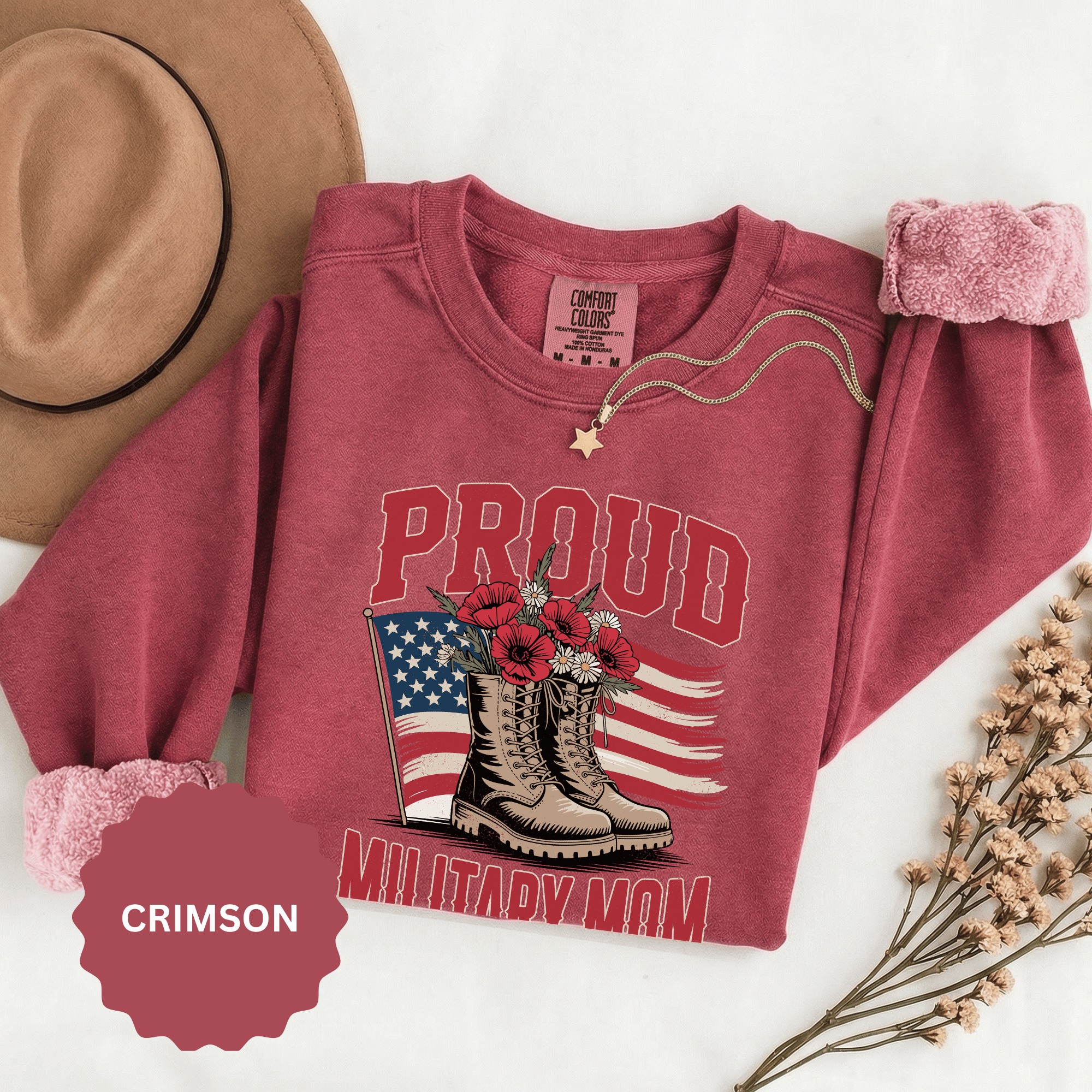 Proud Military Mom Sweatshirt, Patriotic Army Mom Pullover, Gift for Military Mother, Deployment Homecoming Crewneck, Flag Floral Top