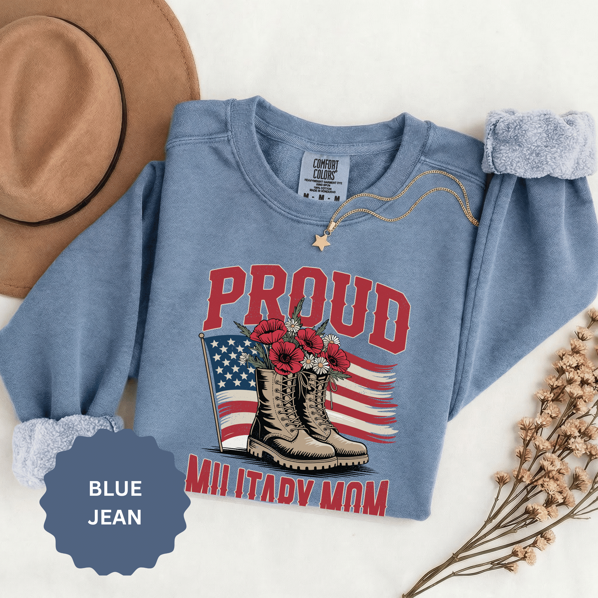 Proud Military Mom Sweatshirt, Patriotic Army Mom Pullover, Gift for Military Mother, Deployment Homecoming Crewneck, Flag Floral Top