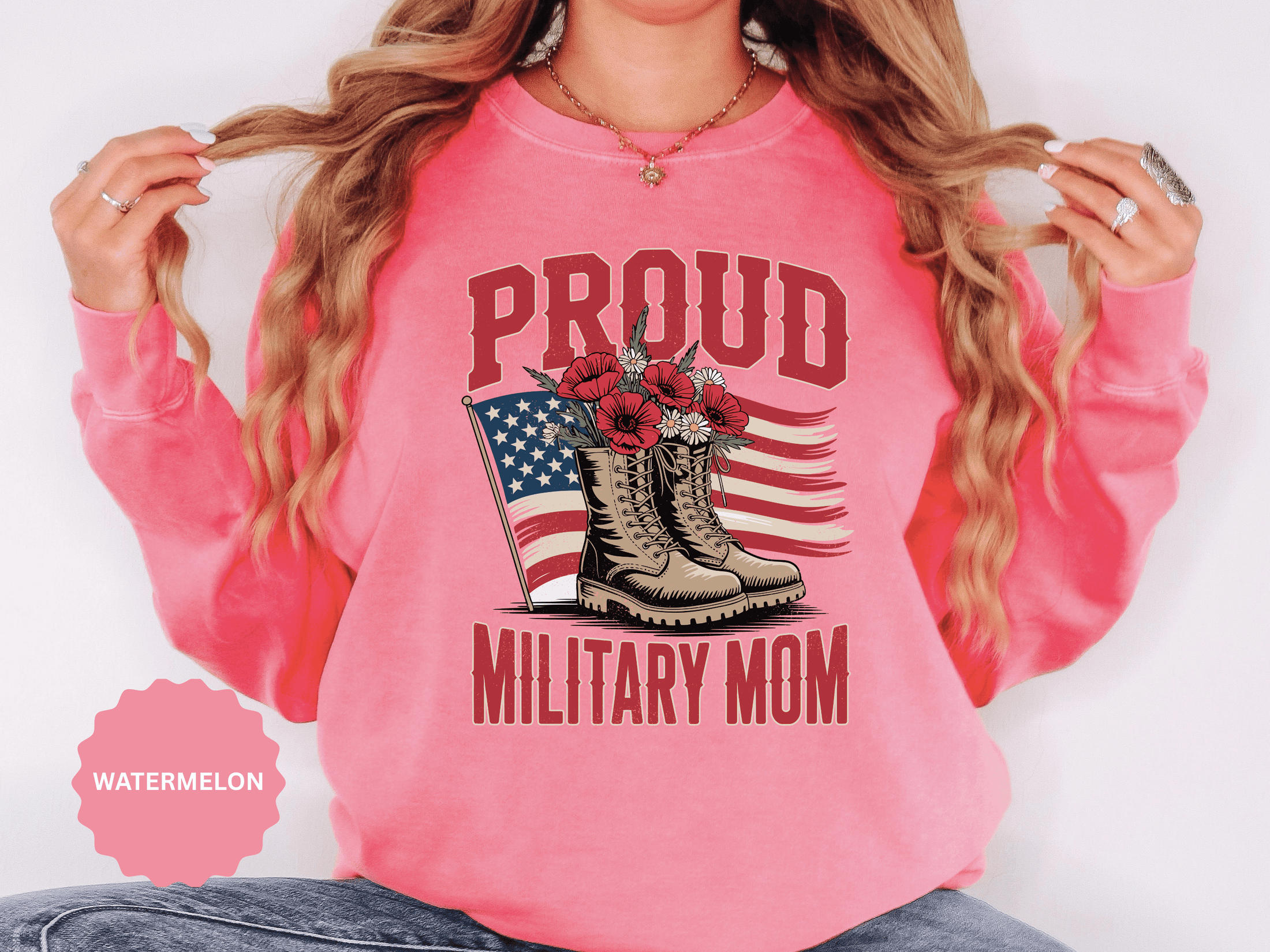 Proud Military Mom Sweatshirt, Patriotic Army Mom Pullover, Gift for Military Mother, Deployment Homecoming Crewneck, Flag Floral Top