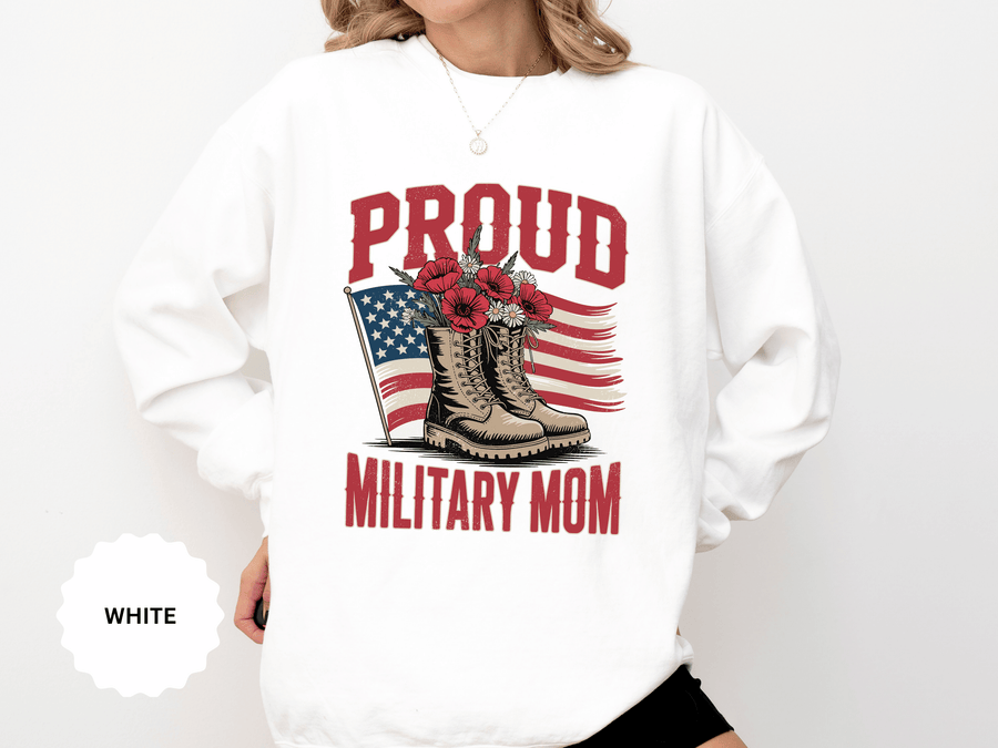 Proud Military Mom Shirt, Patriotic Army Mom T Shirt, Boots and Flowers Graphic Tee, American Flag Family Support Gift