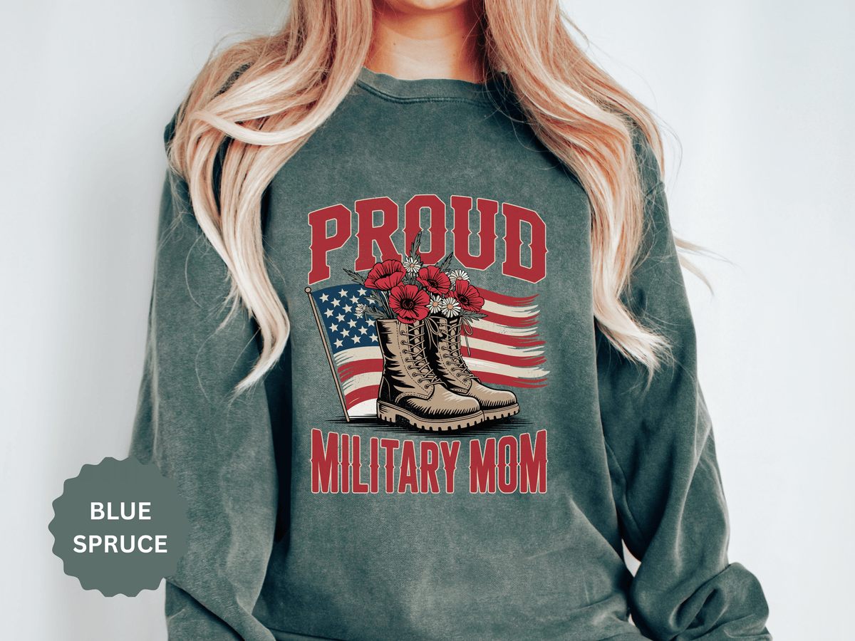 Proud Military Mom Shirt, Patriotic Army Mom T Shirt, Boots and Flowers Graphic Tee, American Flag Family Support Gift