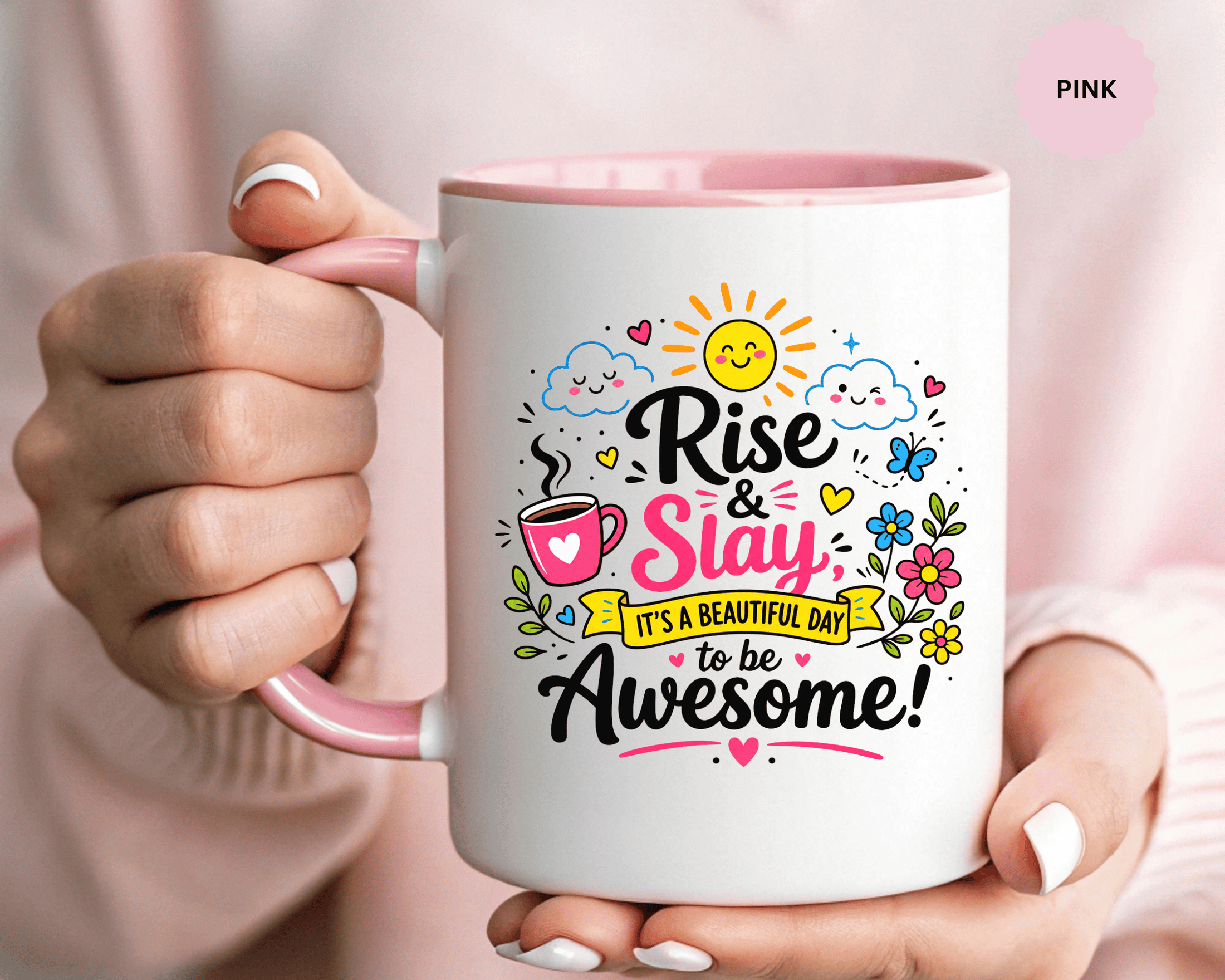 Rise and Slay Motivational Mug, Positive Quote Coffee Cup, Inspirational Gift for Her, Coworker Encouragement, Morning Routine Drinkware