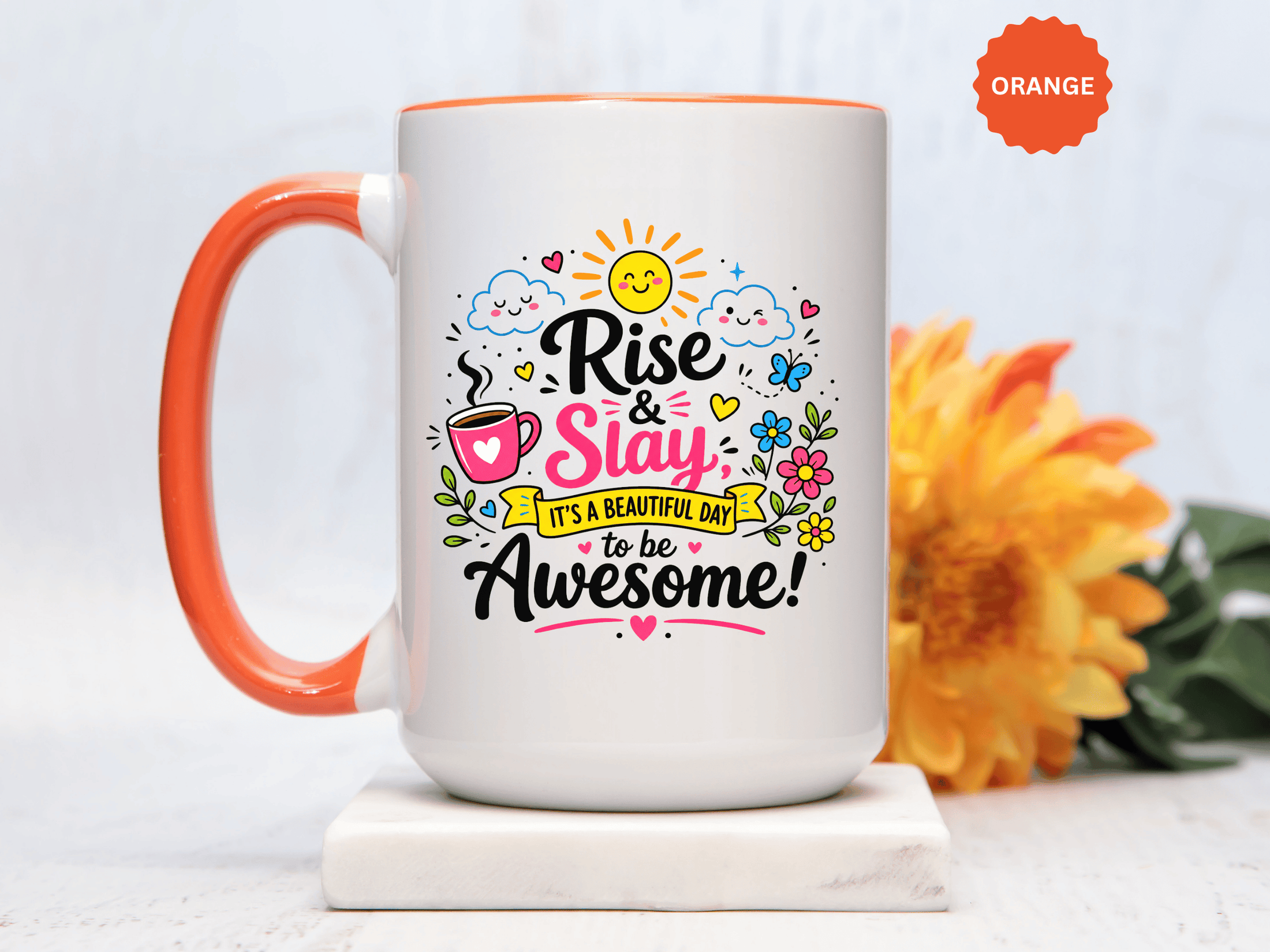 Rise and Slay Motivational Mug, Positive Quote Coffee Cup, Inspirational Gift for Her, Coworker Encouragement, Morning Routine Drinkware